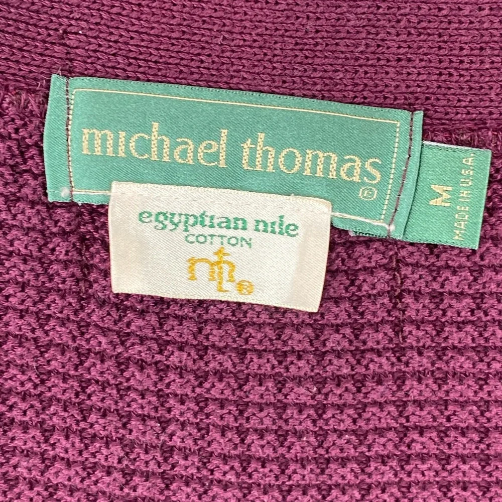 Vintage Michael Thomas Vest M Red Cable Knit Cardigan Egyptian Cotton USA Made